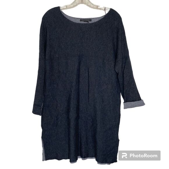 Tahari Gray Soft Color Block 3/4 Sleeves Pockets Slits Tunic Sweater Dre… - Picture 1 of 10